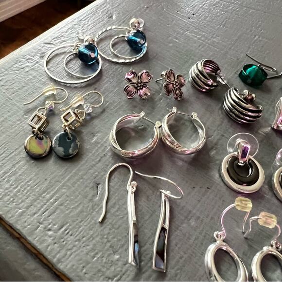 Earrings Silver Tone Beaded Hoops Lot - Picture 7 of 7